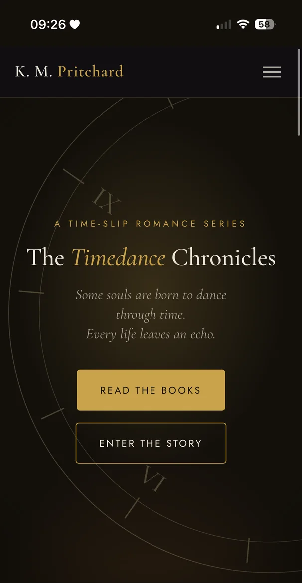 K.M. Pritchard author website on mobile